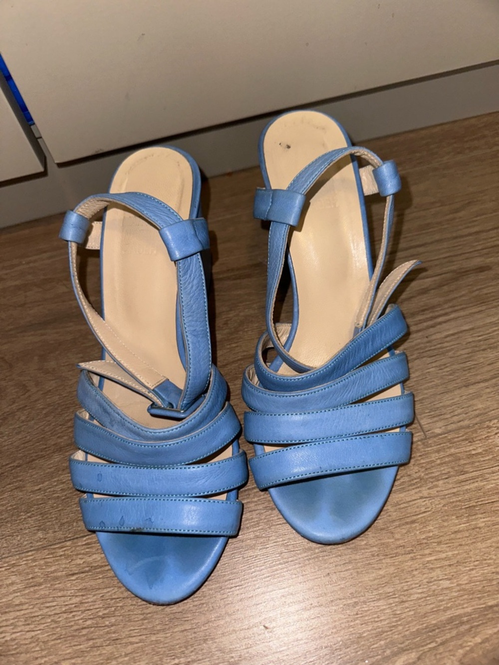 Light Blue Strappy Block Heel Sandals Size 36.5